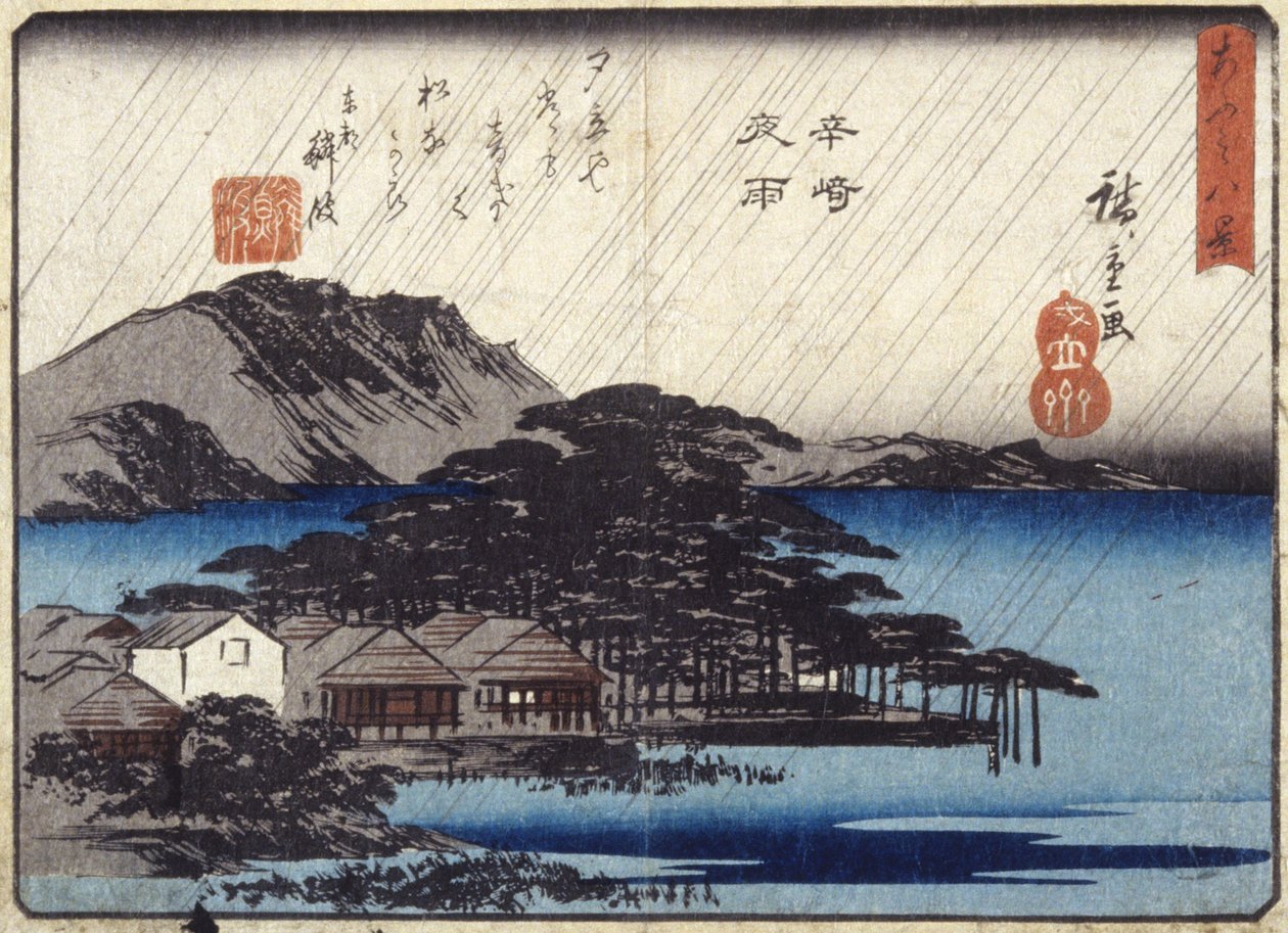 Night Rain At Karasaki (színes fatömbnyomat) alkotó: Ando or Utagawa Hiroshige
