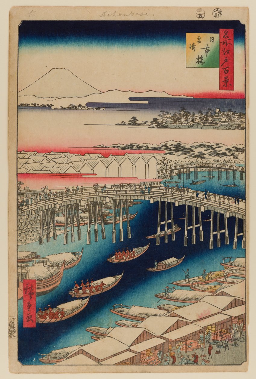 Nihonbashi, tisztítás hó után alkotó: Ando or Utagawa Hiroshige