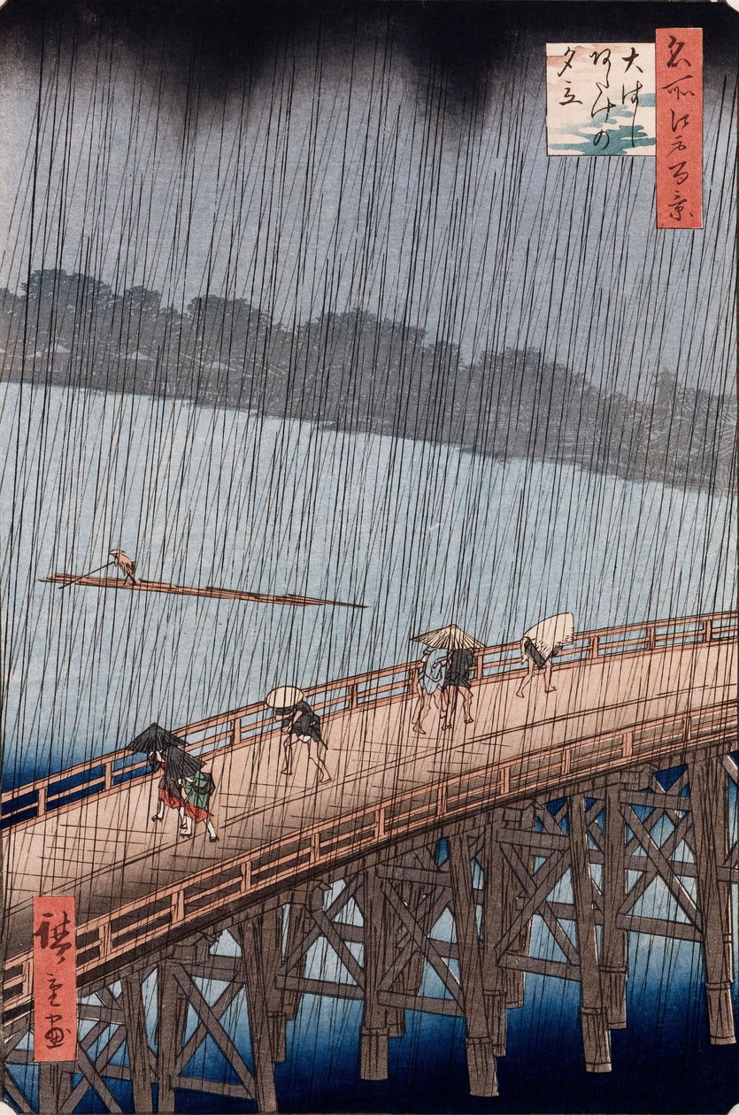 Ohashi, Sudden Shower at Atake, a "Száz kilátás az Edo híres helyeiről" sorozatból alkotó: Ando or Utagawa Hiroshige