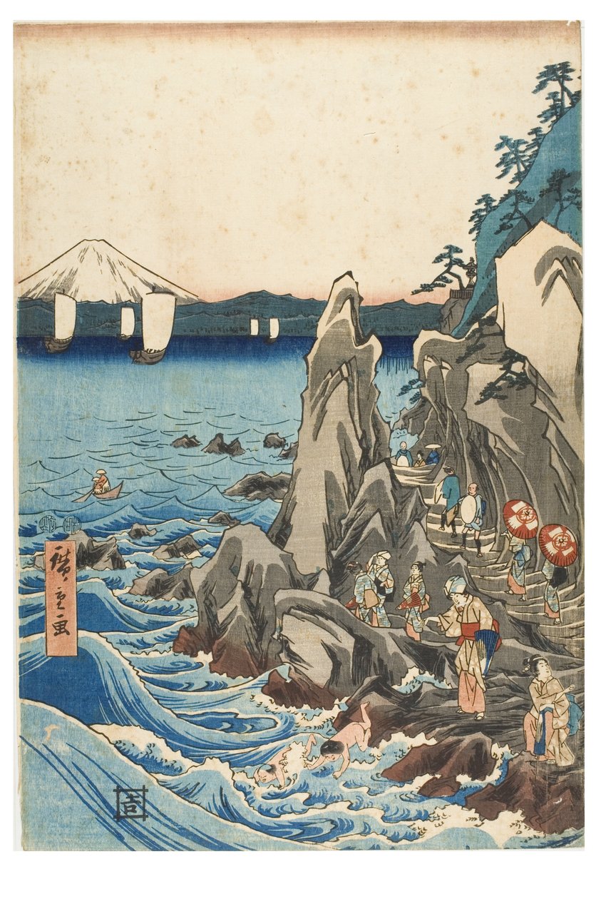 Zarándoklat a Benzaiten-szobor kiállításához Iwaya fő szentélyében, Enoshimában, Sagami tartományban, 1847-1852 (fatömbnyomat papíron) alkotó: Ando or Utagawa Hiroshige