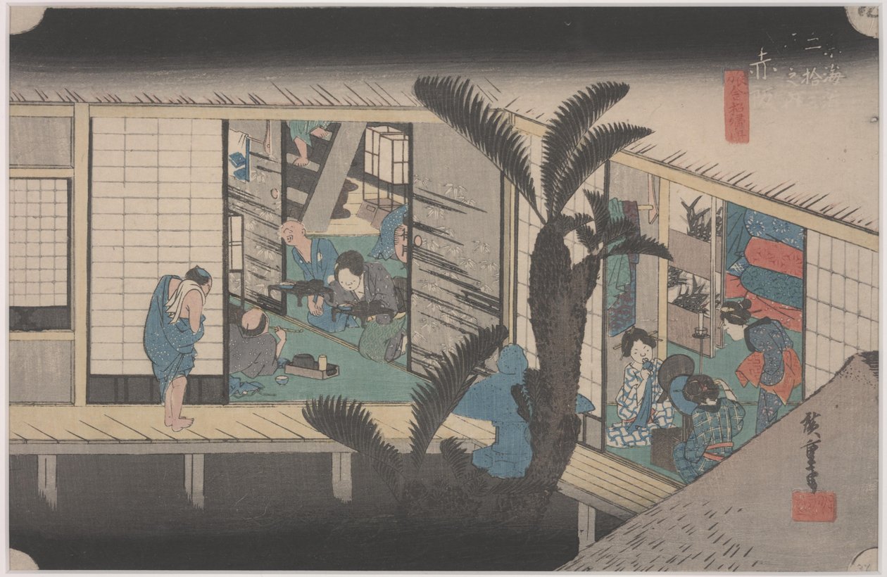 Jelenet egy fogadóban alkotó: Ando or Utagawa Hiroshige