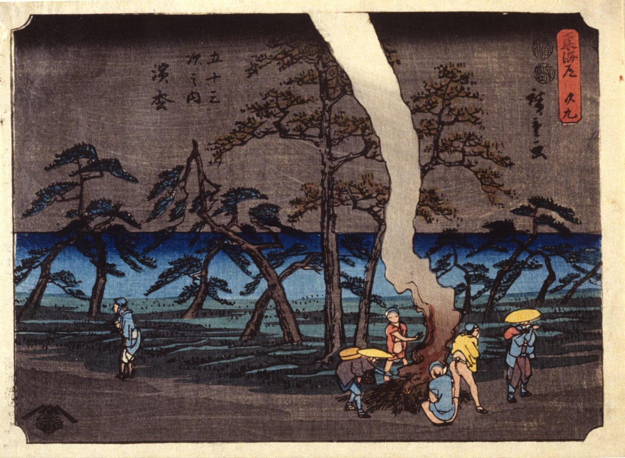 Station 30, Hamamatsu (színes fatömbnyomat) alkotó: Ando or Utagawa Hiroshige