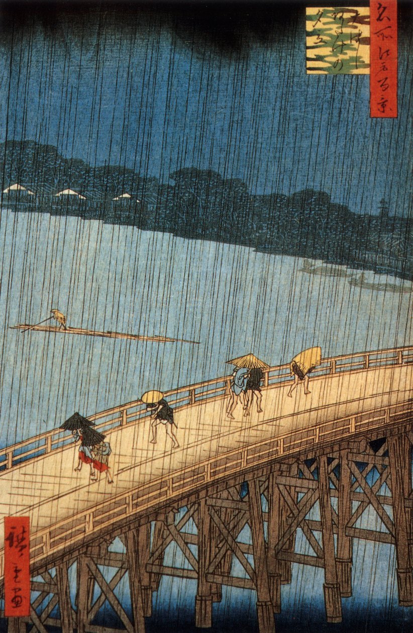 Sudden Shower (yudashi) on Ohashi Bridge, Japan, engraving by Ando Hiroshige alkotó: Ando or Utagawa Hiroshige