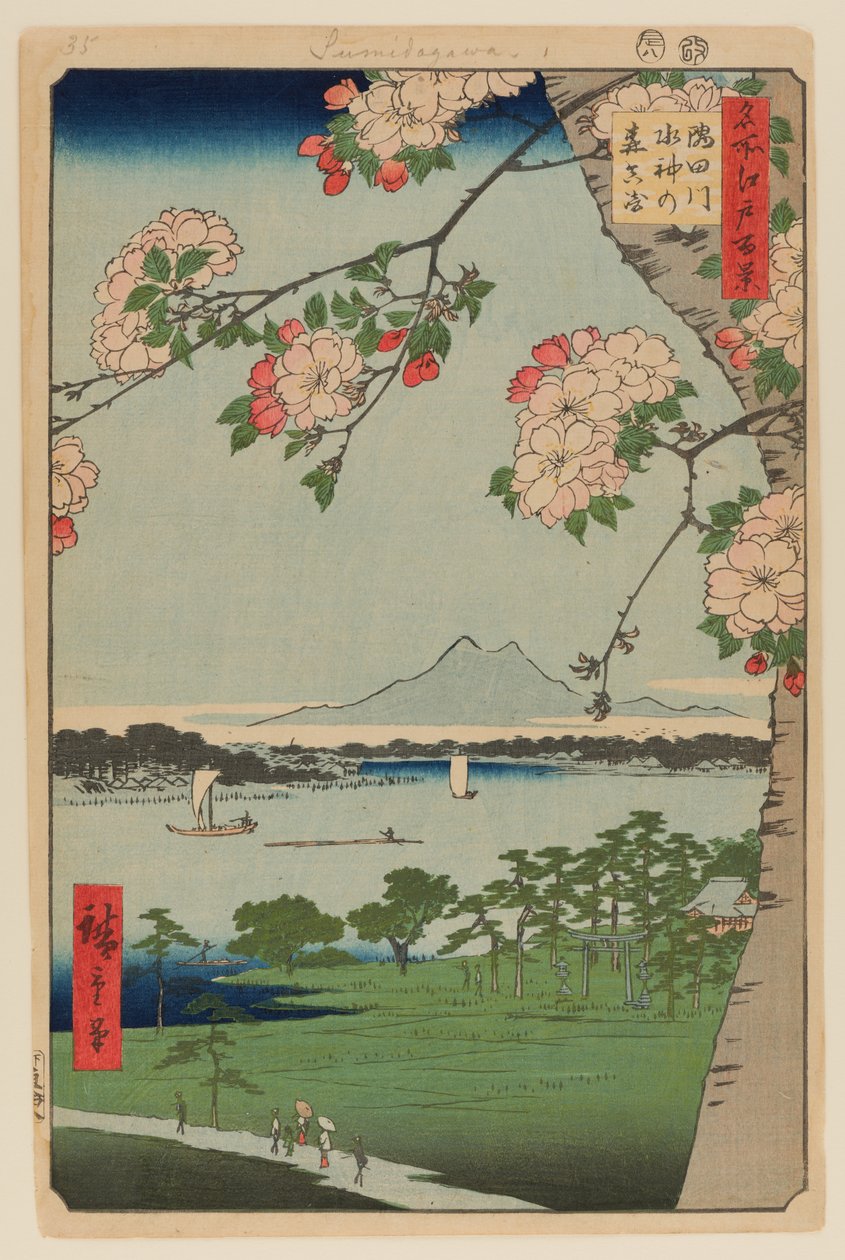 Suijin szentély és Massaki a Sumida folyón (Sumidagawa Suijin no Mori Massaki) alkotó: Ando or Utagawa Hiroshige
