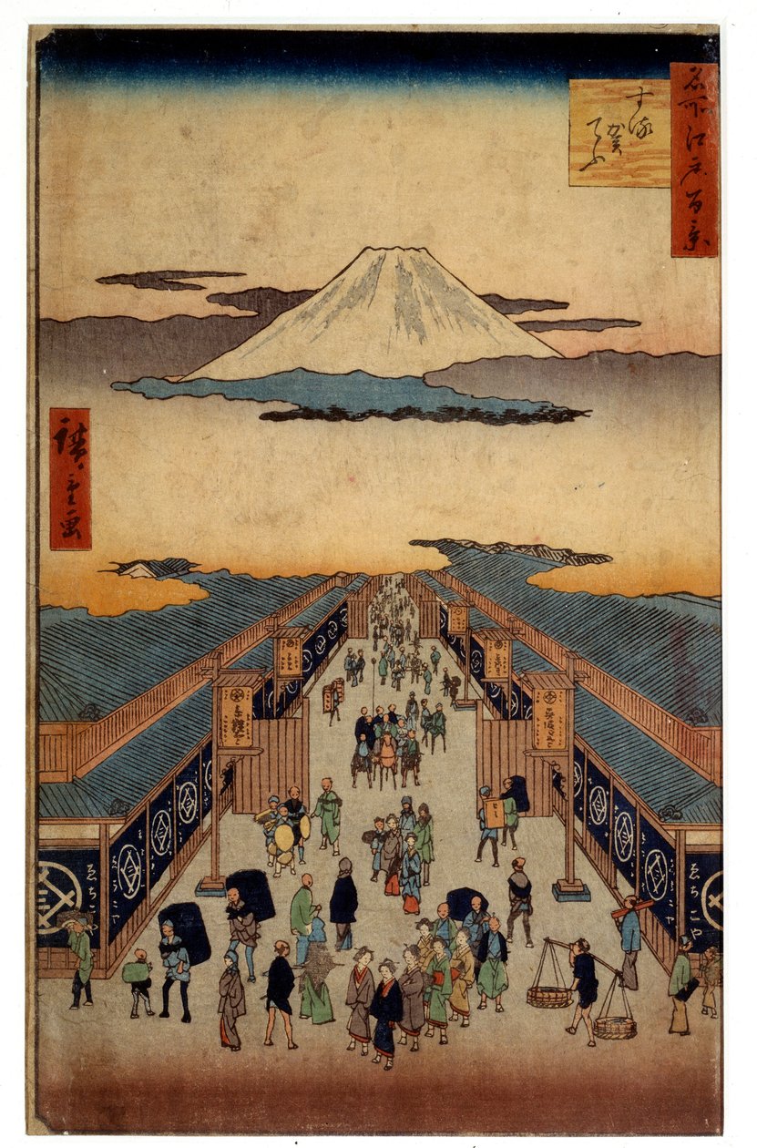 Suruga utca. A sorozat része: a Tokaido 53 váltója. Japán nyomtatott Utagawa Hiroshige (1797-1858). Coll. Indul. alkotó: Ando or Utagawa Hiroshige