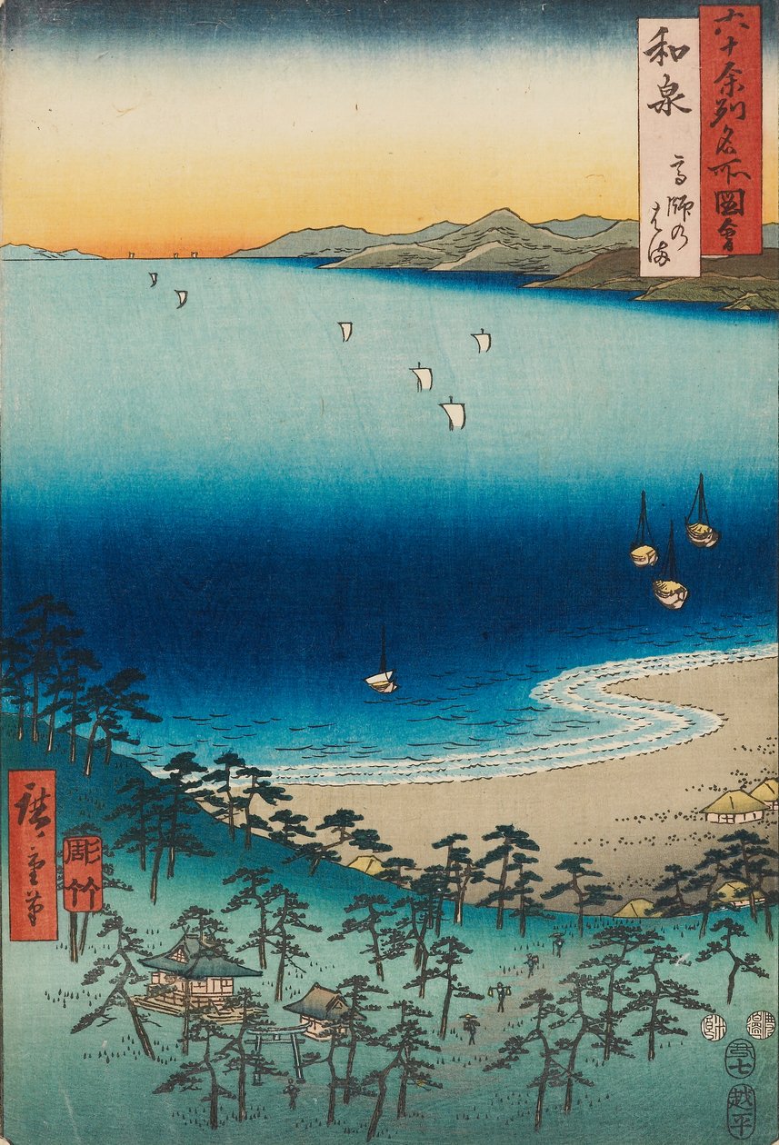 Takashi strandja Izumi tartományban alkotó: Ando or Utagawa Hiroshige