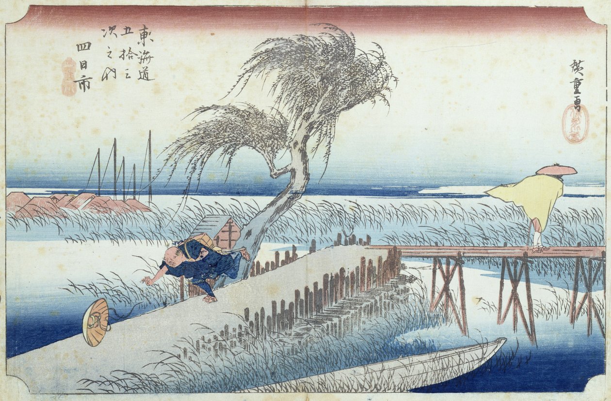 The Hurricane (Yokkaichi) no.44 a „Tokaido út 53 állomása” sorozatból (fatömbnyomat) alkotó: Ando or Utagawa Hiroshige