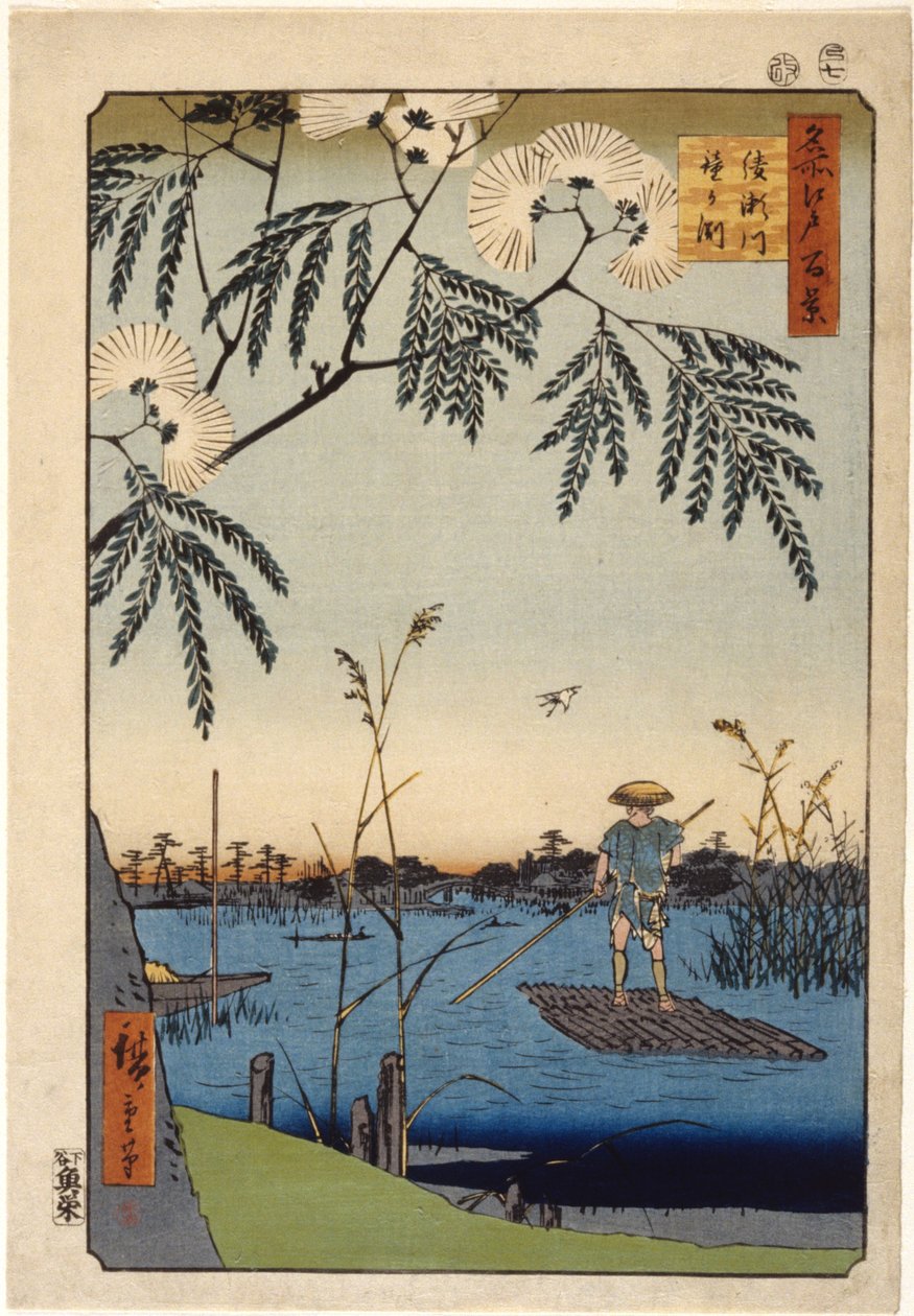 Kanasugi híd Shibaurában (színes fatömbnyomat) alkotó: Ando or Utagawa Hiroshige
