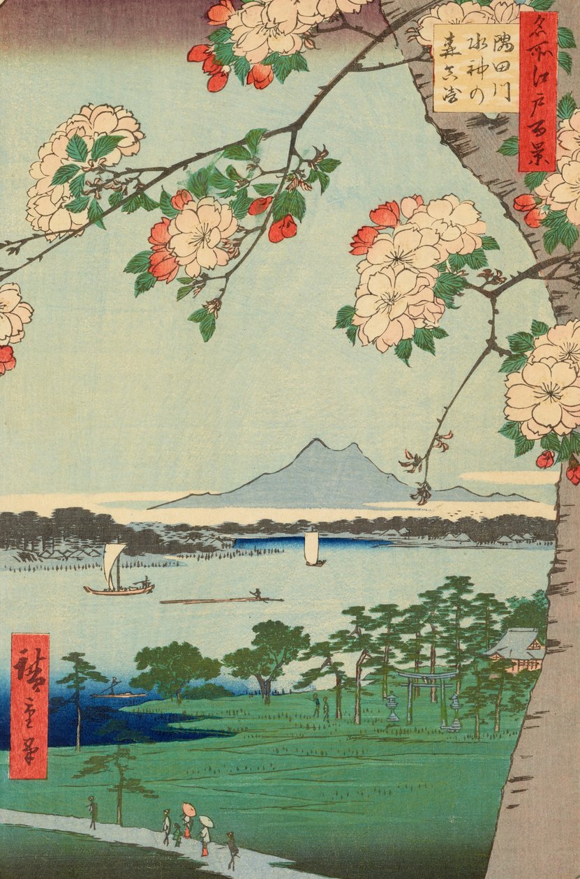 A Suijin erdő és Massaki a Sumida folyónál alkotó: Ando or Utagawa Hiroshige