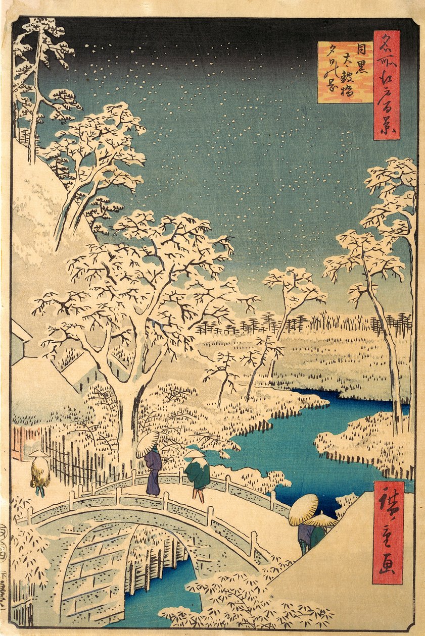 A Taiko-híd és a Yuhi-halom Meguronál, a The Hundred Famous Views of Edo-ból, pub.1857 alkotó: Ando or Utagawa Hiroshige