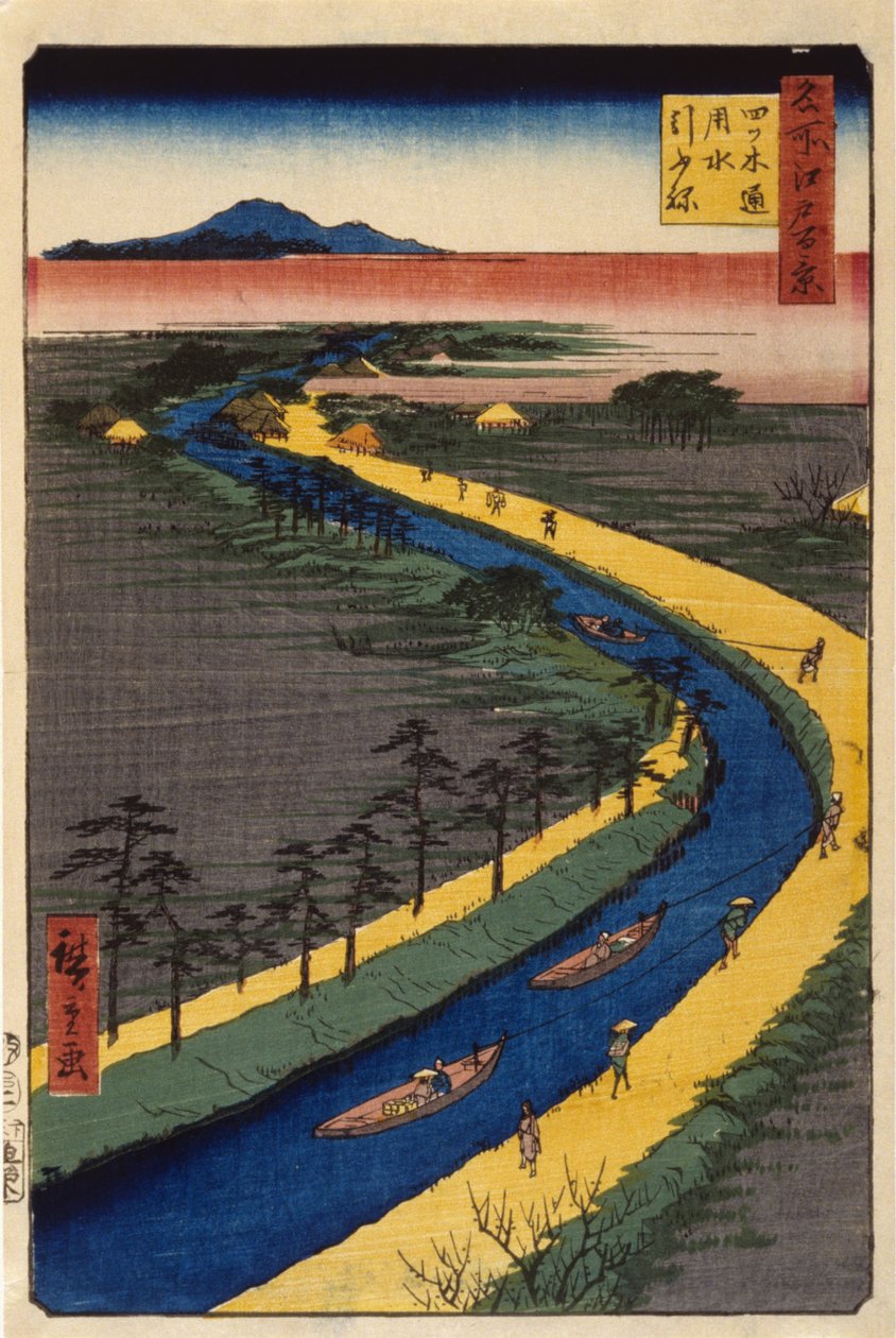 Vontatócsónakok a Yotsugid?ri-csatornán (színes fatömbnyomat) alkotó: Ando or Utagawa Hiroshige