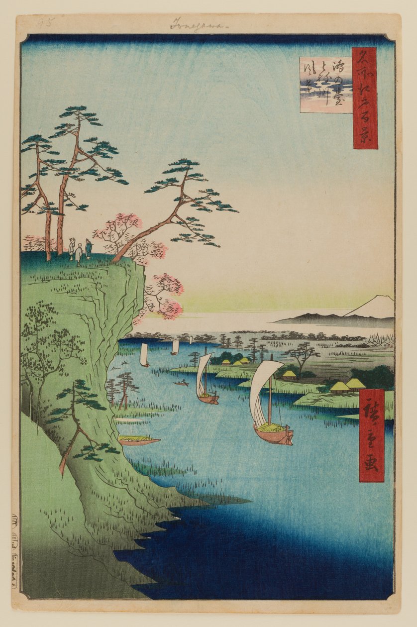 Konodai és a Tone folyó látványa alkotó: Ando or Utagawa Hiroshige