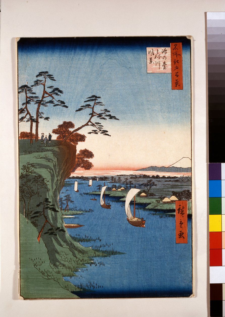 Konodai és a Tone folyó látványa alkotó: Ando or Utagawa Hiroshige