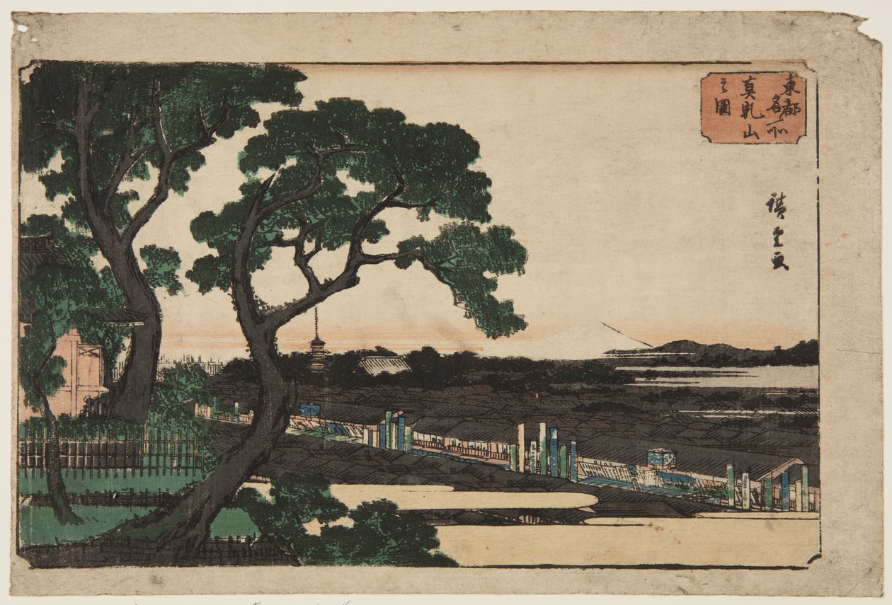 Matsuchiyama kilátása (Matsuchiyama no zu) (színes fatömbnyomat) alkotó: Ando or Utagawa Hiroshige