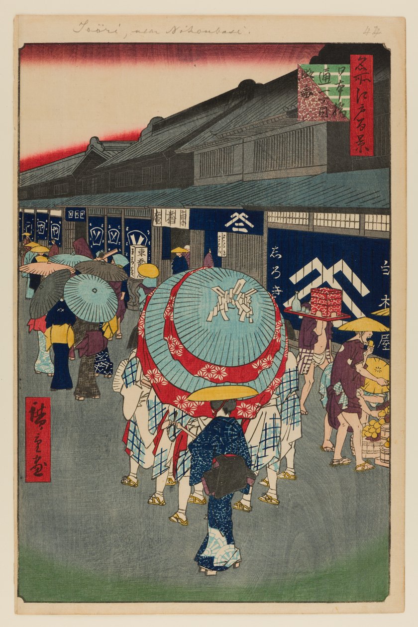 Nihonbashi Tori-itchome kilátása (Nihonbashi Tori-itchome Ryakuzu) alkotó: Ando or Utagawa Hiroshige