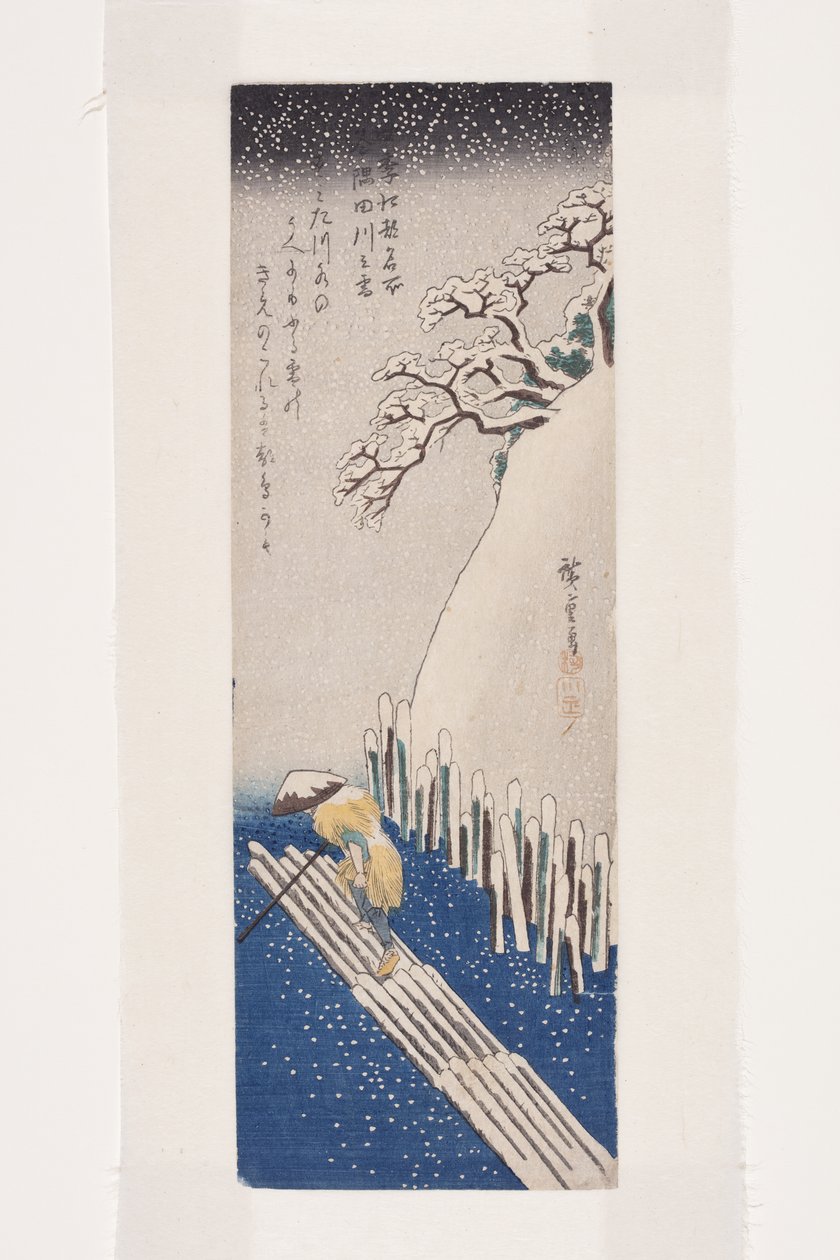 Tél: hó a Sumida folyón (Fuyu, Sumidagawa no yuki) (színes fatömbnyomat) alkotó: Ando or Utagawa Hiroshige
