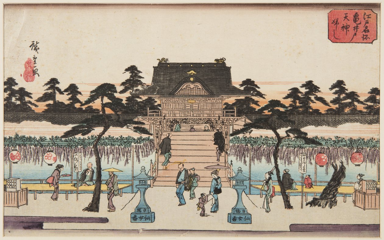 Wisteria at Kameido Tenjin Shrine (Kameido Tenjin fuji) (színes fatömbnyomat) alkotó: Ando or Utagawa Hiroshige