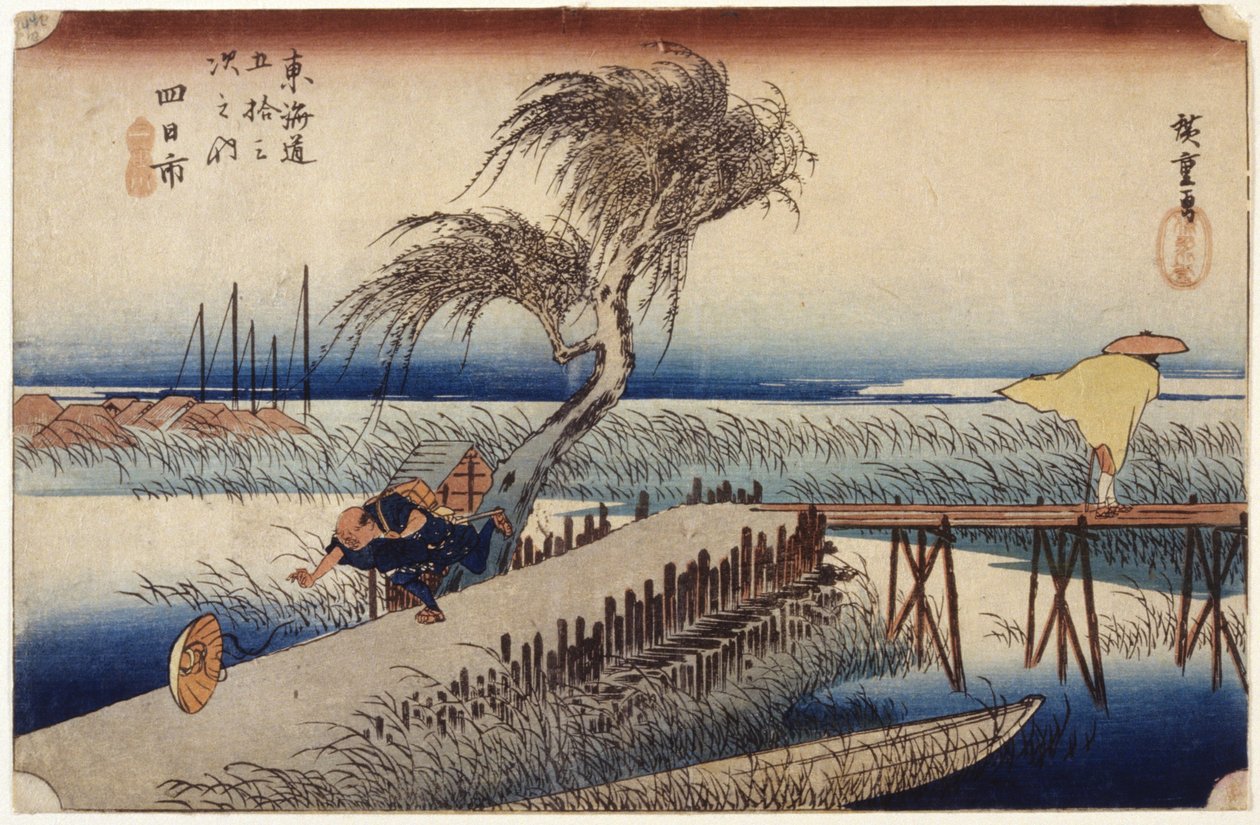 Yokkaichi (44-es állomás) (színes fatömbnyomat) alkotó: Ando or Utagawa Hiroshige