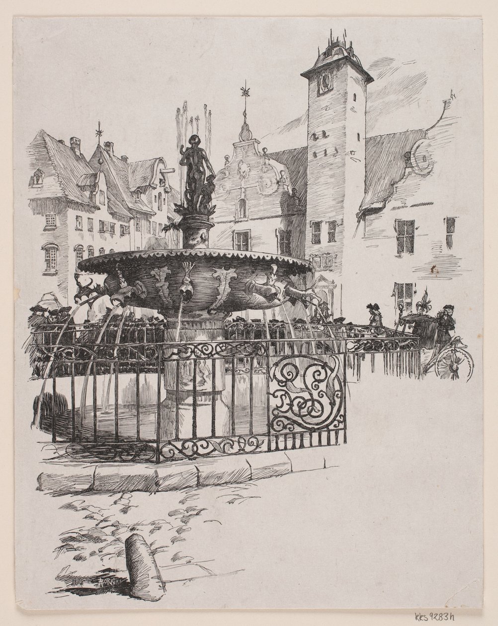 Illusztráció a "Június 11."-hez (The fountain on Gammelt Torv) alkotó: André Bork