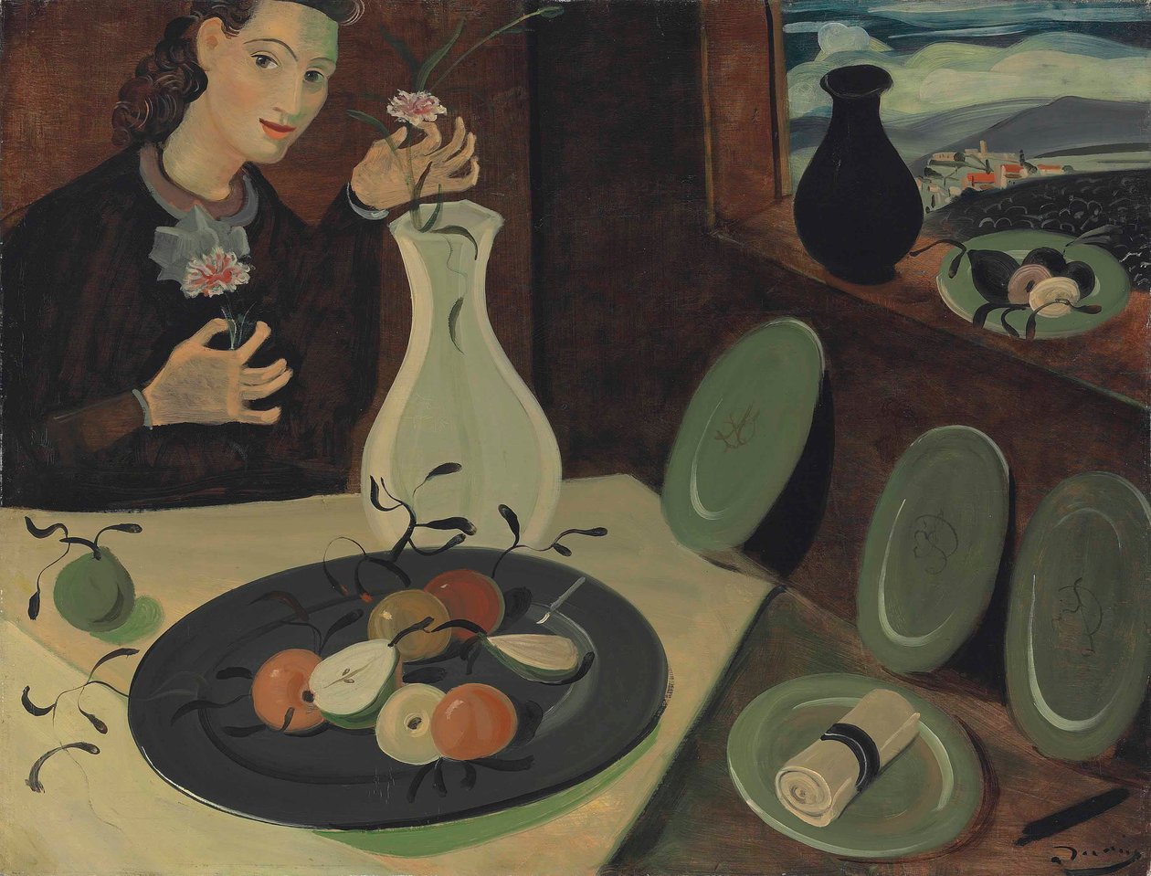Tányér gyümölcs és nő virággal egy vázában alkotó: Andre Derain