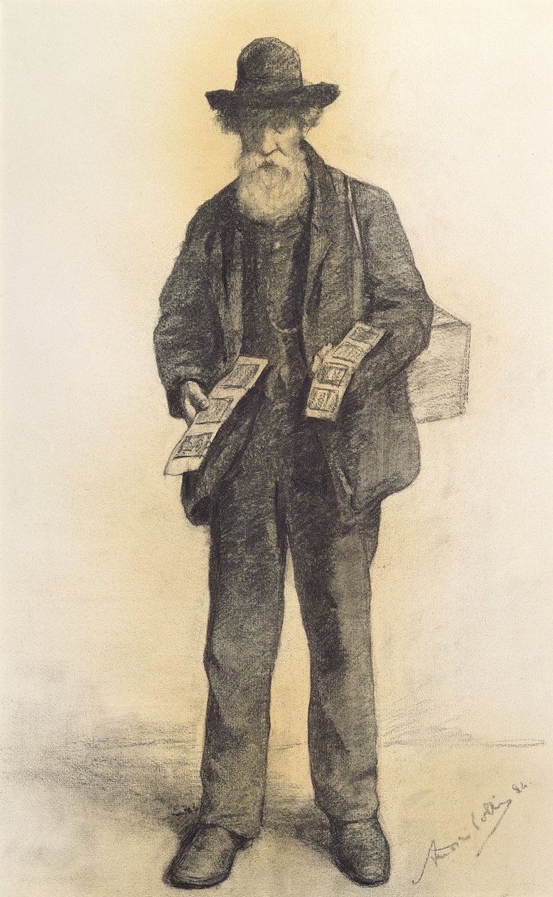 A Pedlar ceruza és szén papíron alkotó: Andre Collin