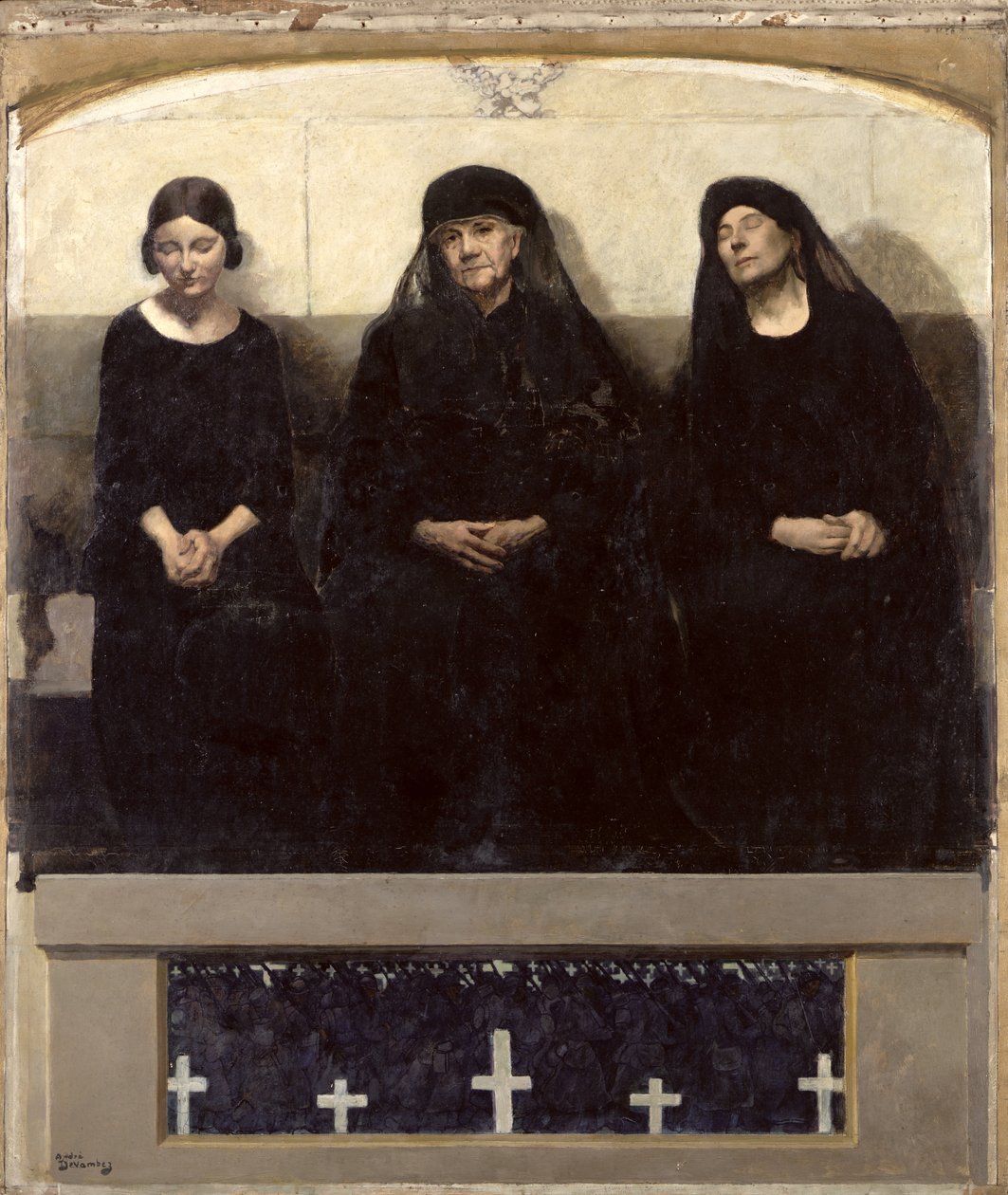 Három nő gyászoló egy elveszettért, a „Remembering the Dead” triptichon központi panelje, 1918 körül (olaj) alkotó: Andre Devambez