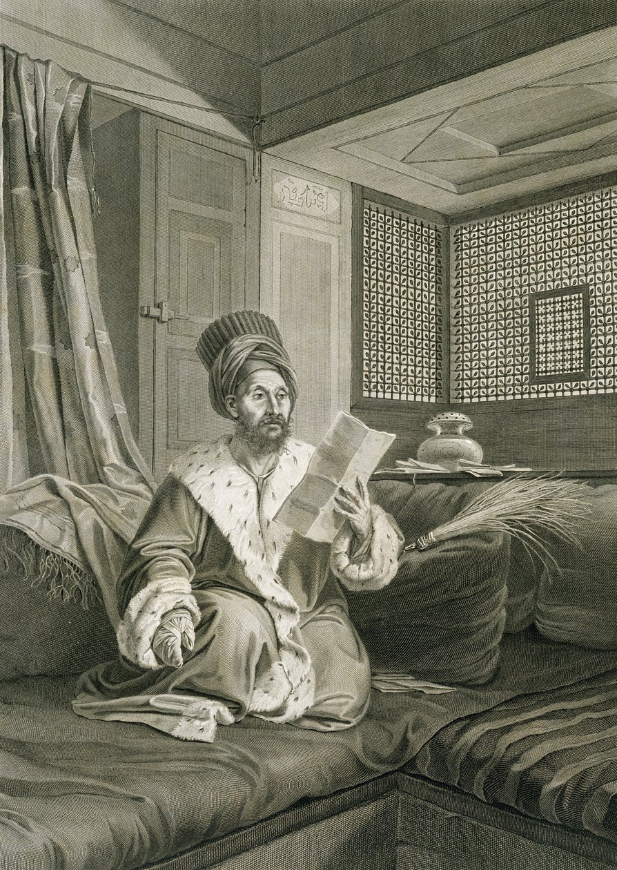Az aboukir-i csatában megsebesült Mustapha pasa az „Egyiptom leírása” II. kötetéből: Raphael Urbain Massard metszet, kocsma. Napóleon parancsára, 1822 (engr alkotó: Andre Dutertre