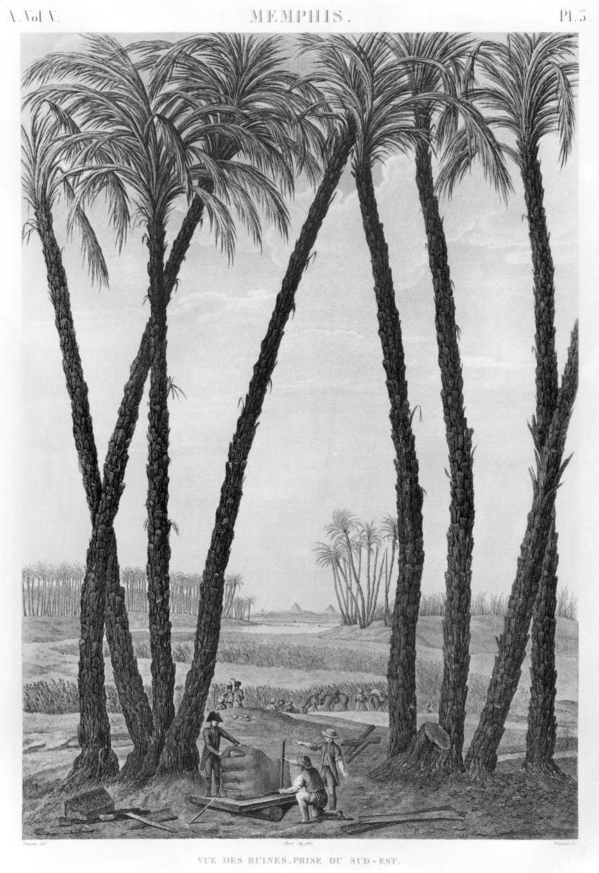 Memphis romjainak kilátása délkelet felől, Jean Louis Delignon (1755-1804) metszetével alkotó: Andre Dutertre