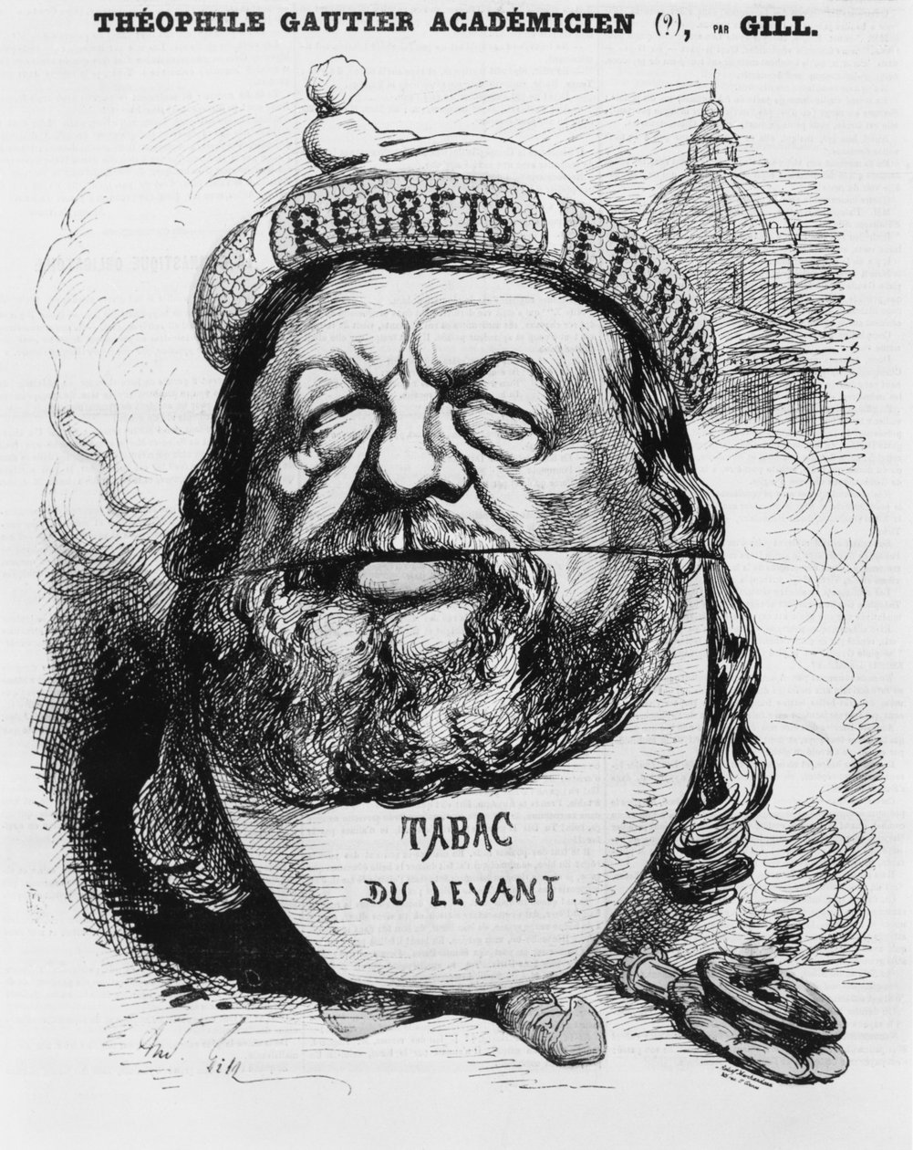 Theophile Gautier, mint akadémikus karikatúrája, illusztráció a „L