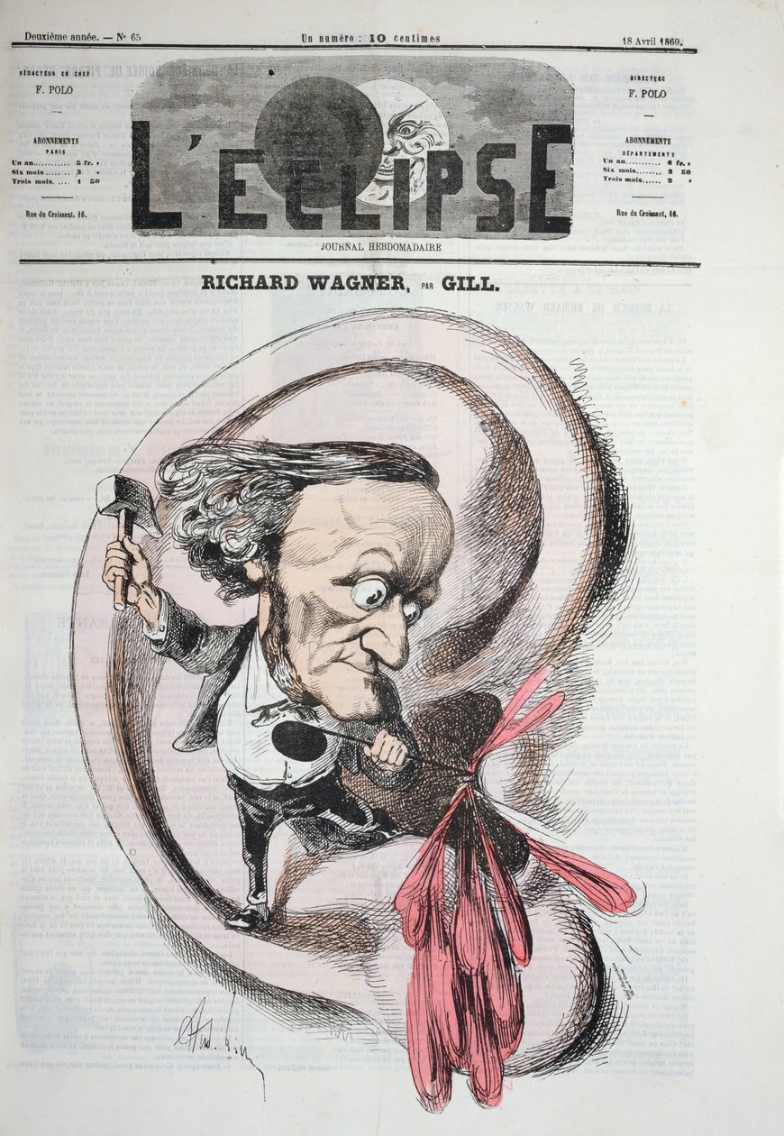 Richard Wagner dobhártyát szúr, 1869 alkotó: Andre Gill