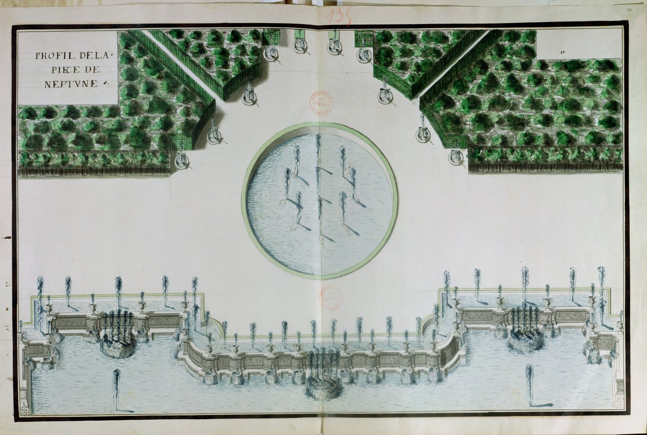 Ms 130750 Design for the Piece de Neptune Versailles-ban alkotó: Andre Le Notre