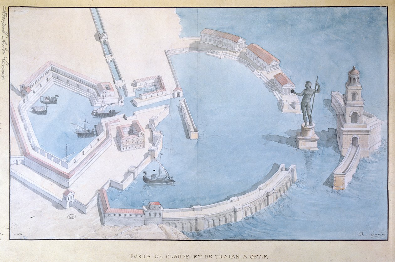 Ostia római kikötőjének rekonstrukciója, 1850 körül alkotó: Andre Lenoir