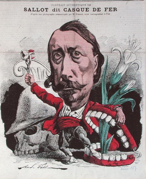 Sallot, „Casque de Fer” néven ismert, a „La Lune”-ból, vésette Marchandeux, 1867. augusztus 4. (színes metszet) alkotó: Andre (after) Gill