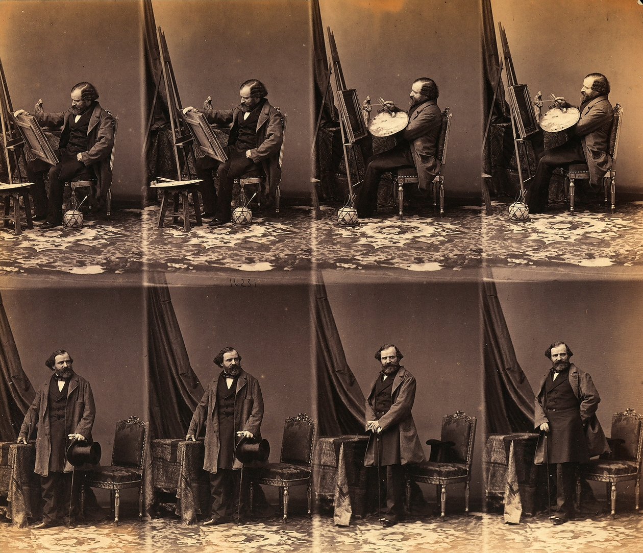 Lepualle festő portréja: hat vágatlan cartes de visite lap (f/w fotó) alkotó: Andre Adolphe Eugene Disderi