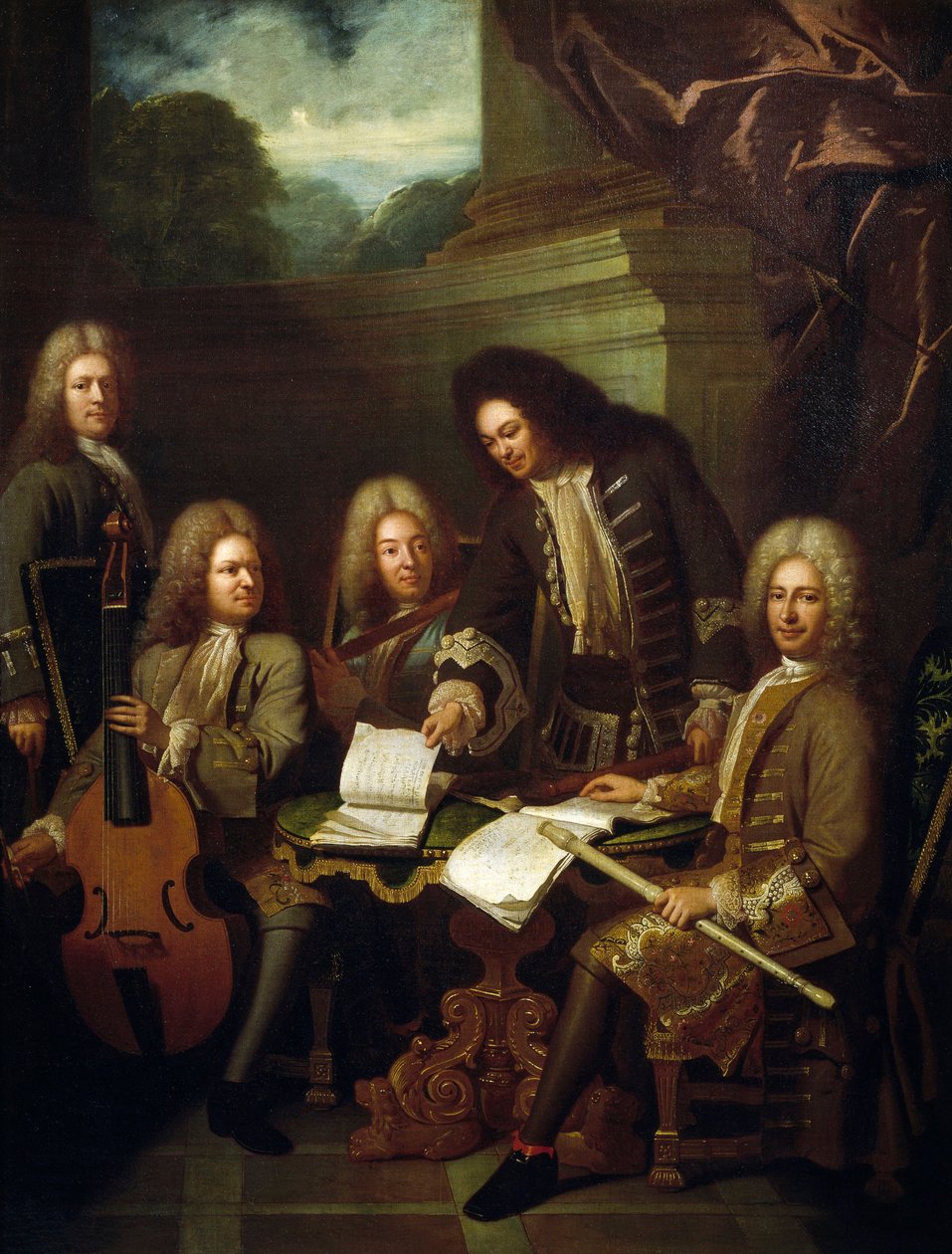 Michel de la Barre zeneszerző Marin Marais rendezésében és a Chamber of King fuvolásaiban alkotó: Andre Bouys