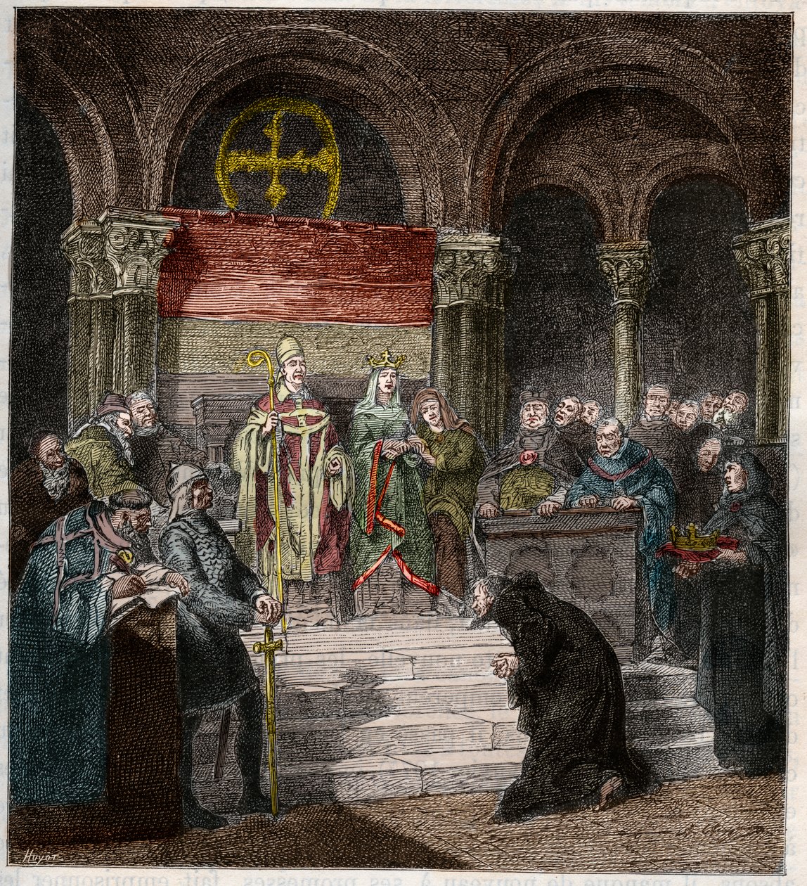 IV. Henrik császár (1050-1106) VII. Gergely pápa (1020-85) lábainál. alkotó: Andre Cluysenaar
