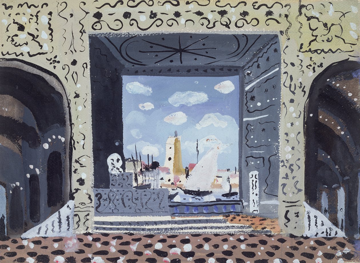 A sevillai borbély párizsi előadásának díszletterve (olaj, tábla) alkotó: Andre Derain