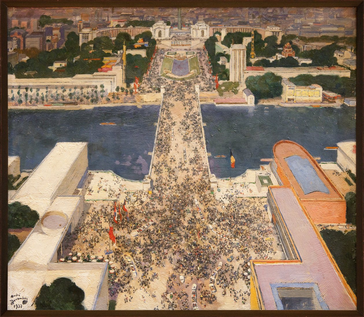 Az 1937-es nemzetközi kiállítás az Eiffel-torony második emeletéről nézve, A Chaillot domb lábánál, a Szovjetunió pavilonjai balra és a náci Németország pavilonjai jobbra egymással szemben, Andre Devambez (1867-1944) festménye. - Az 1937-es nemzetközi kiál alkotó: Andre Devambez
