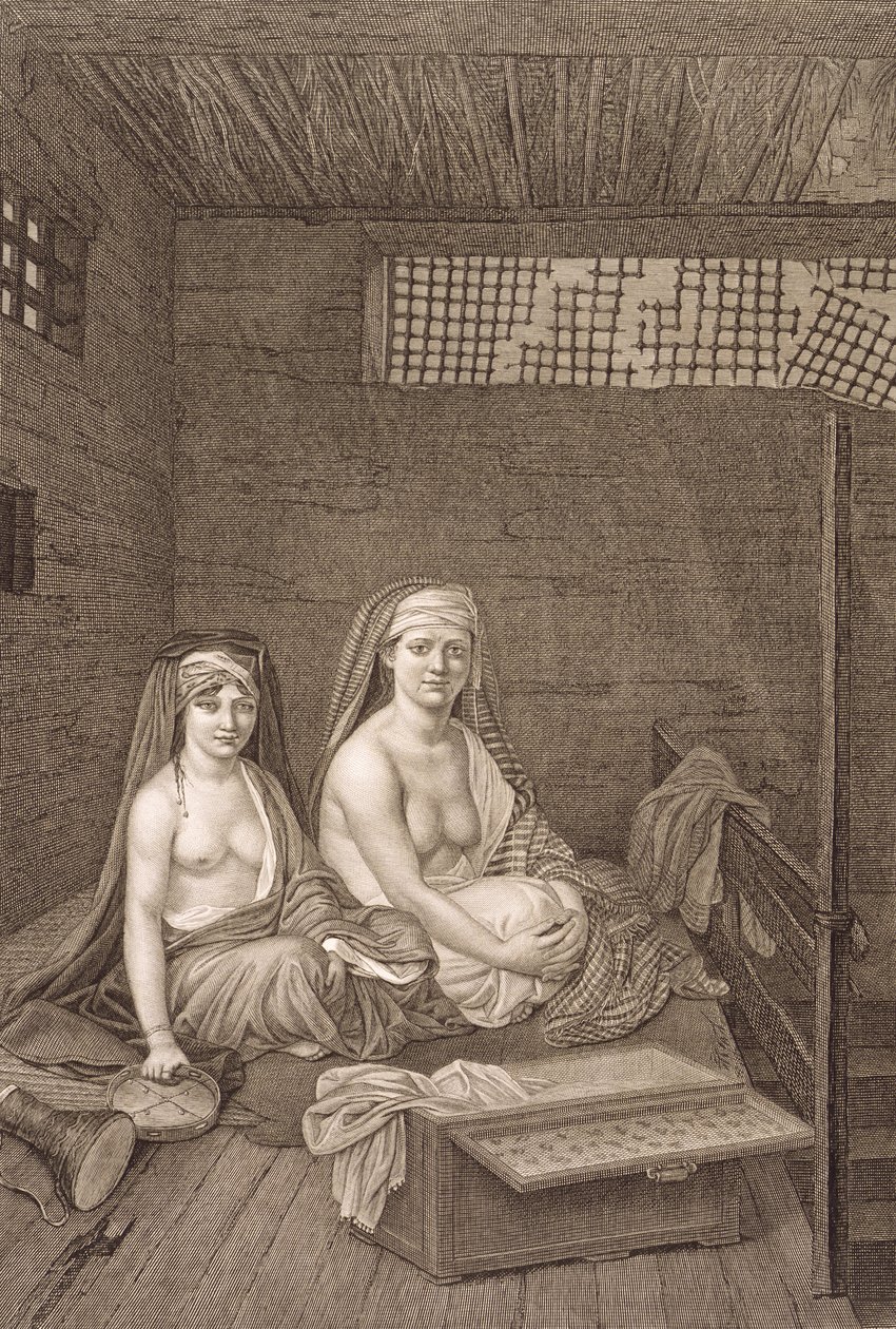 A nyilvános táncosok, a II. kötetből: "Egyiptom leírása" jelmezek és portrék, vésette Jean Baptiste Massard, kocsma. Napóleon parancsára, 1822 alkotó: Andre Dutertre