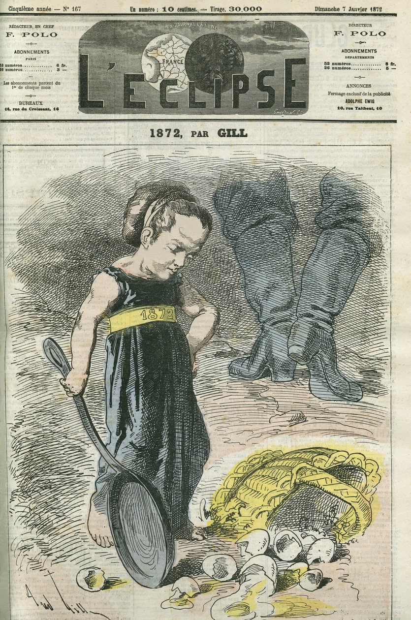 1872, egy kislány ránéz a repedéses kosarára. Borító a "" L
