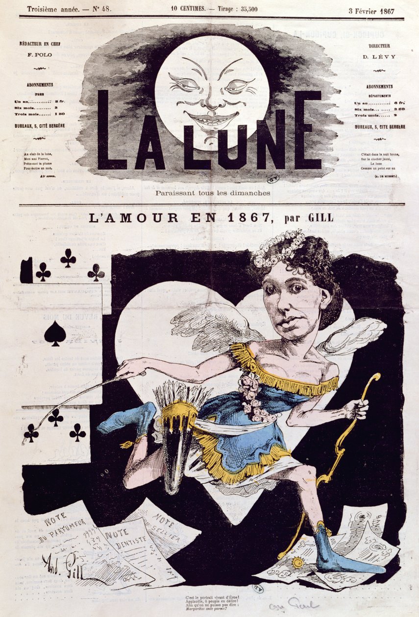 Cora Pearl (1842-kb. 1886) karikatúrája a „La Lune”-ból, 1867. február 3. alkotó: Andre Gill