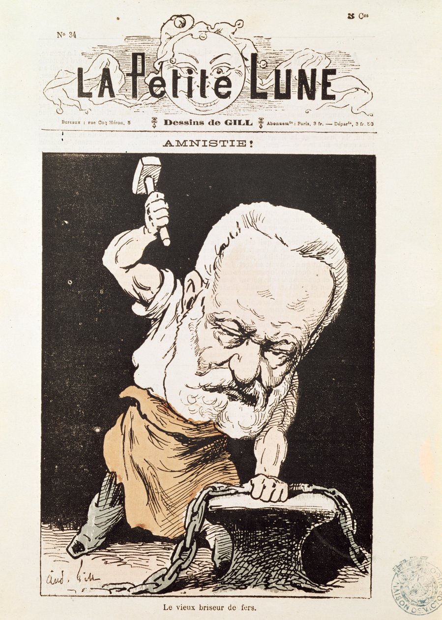 Victor Hugo (1802-85) karikatúrája a "La Petite Lune" 1879. februári címlapjáról. alkotó: Andre Gill