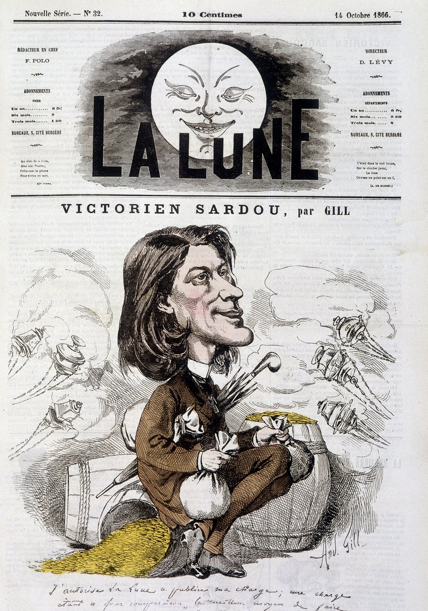 Viktoriánus Sardou rajzfilmje, Gill – A Hold címlapja, 1866.10.14. alkotó: Andre Gill