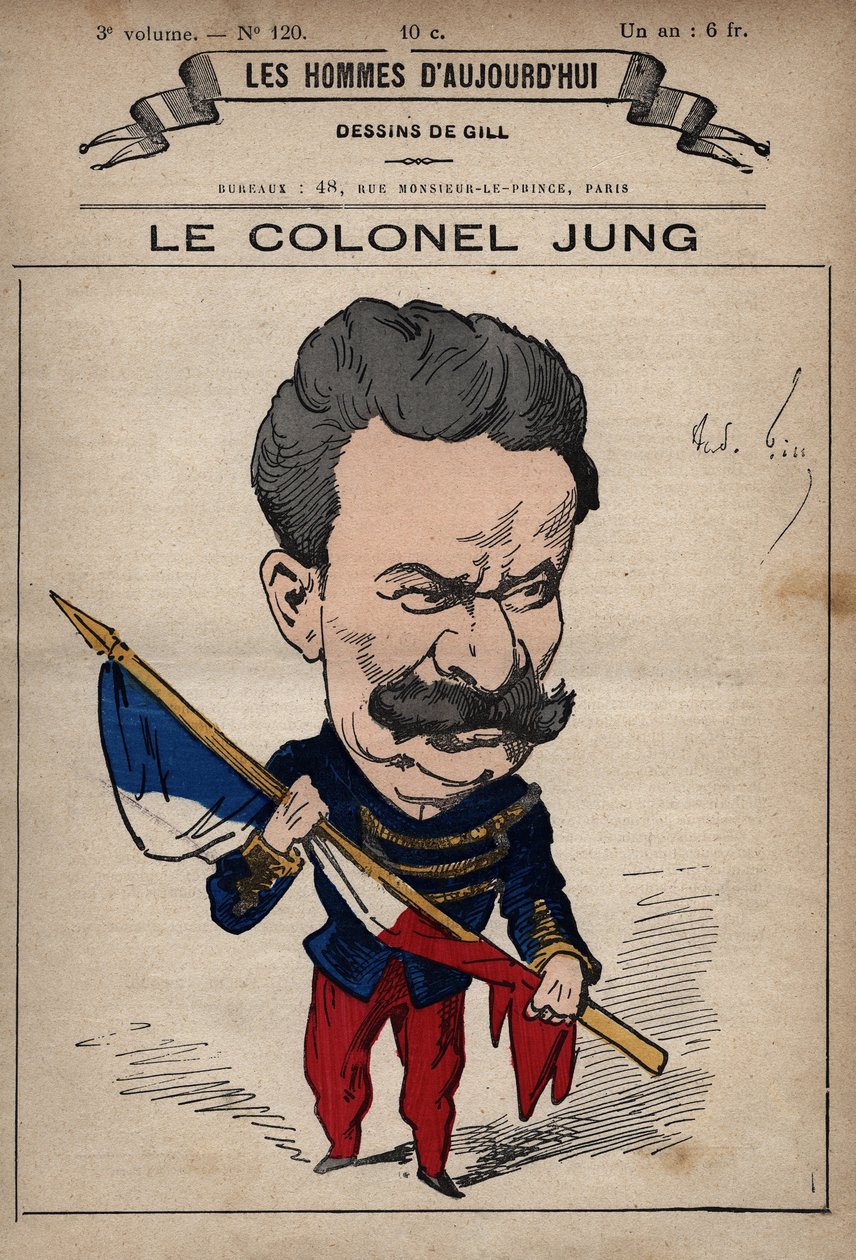 Theodore Jung ezredes (1833-1896) rajzfilmje a "The Men of Today" c. 1779-1880, Andre Gill (1840-85) alkotó: Andre Gill