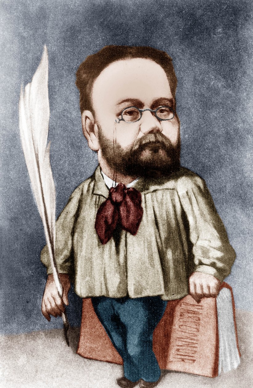 Emile Zola francia író karikatúrája (metszet) alkotó: Andre Gill