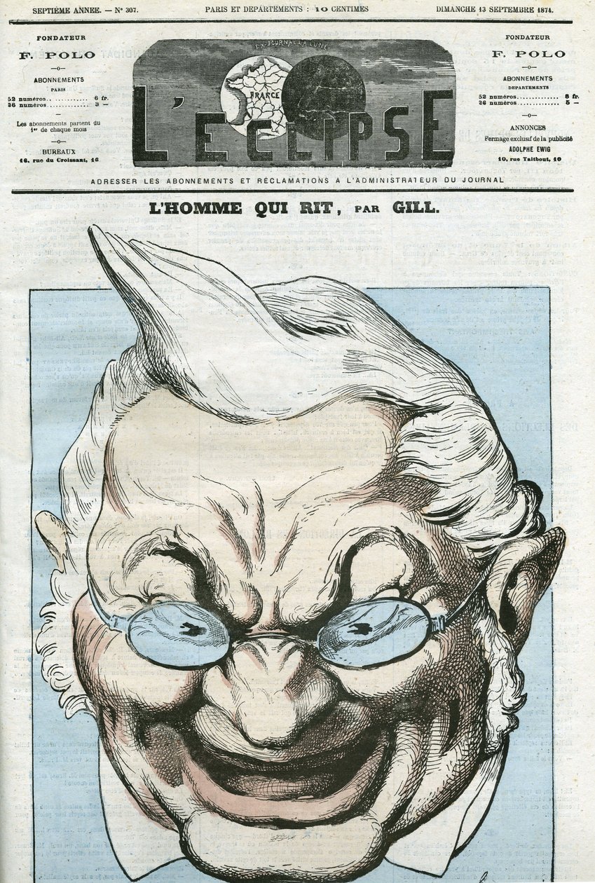 Rajzfilm „a nevető emberről”, Adolphe Thiers (1797-1877), francia politikus. Borító a „” L
