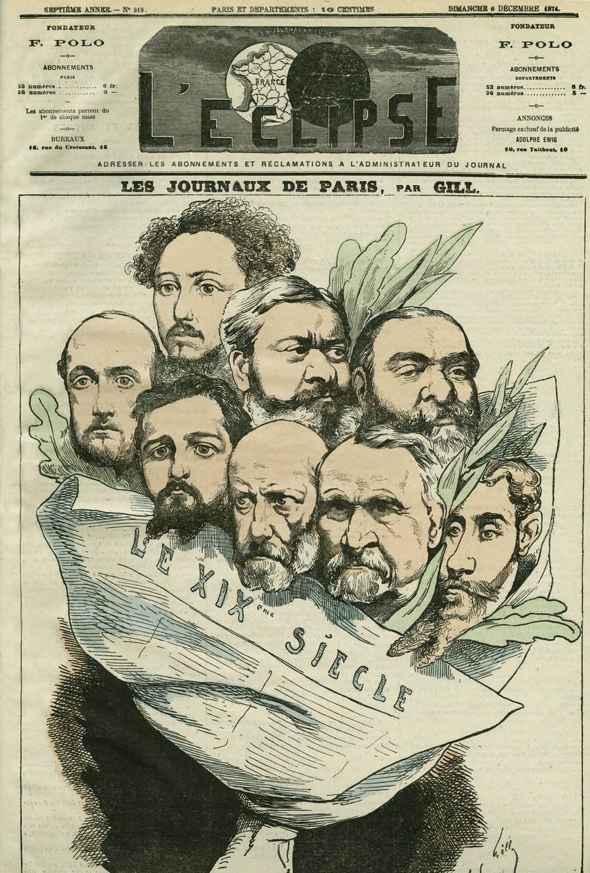 A „Le XIXe siècle” újság csapatának rajzfilmje, amelyet Edmont About (1828-?) francia levélember rendezett. Borító a Gill „” L