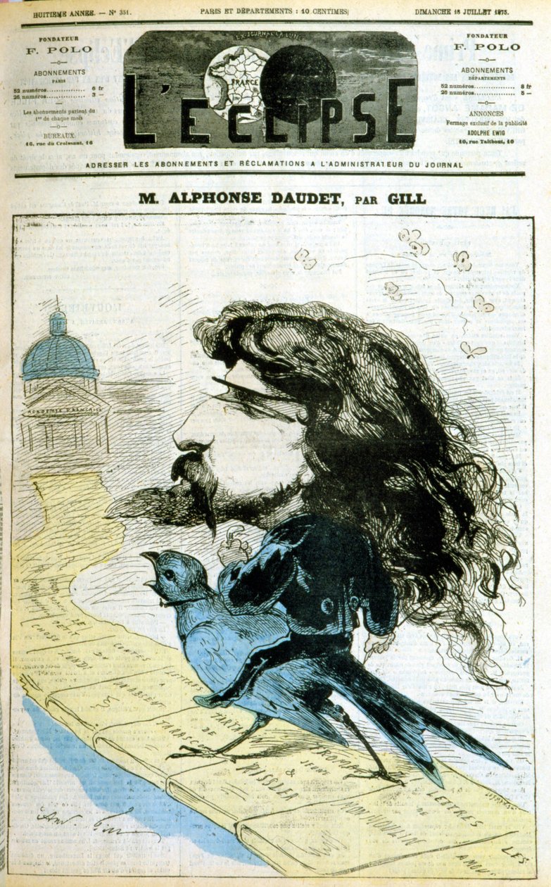 Rajzfilm Alphonse Daudet-ről és a Francia Akadémiáról – Gill, az 1875.07.18-i „” L