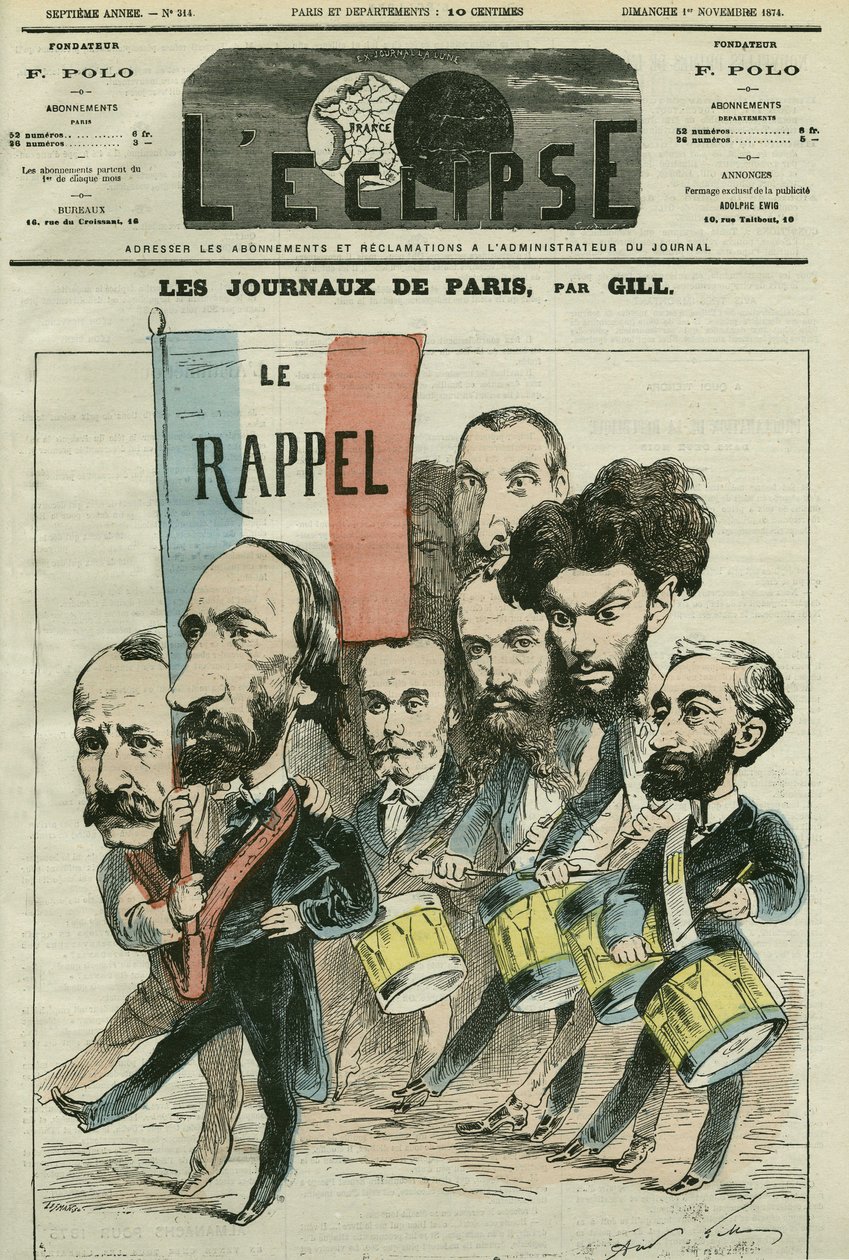 A párizsi újságok ""visszahívása"" rajzfilmje a Republique-ról Paul Meurice (1818-1905), Auguste Vacquerie (1819-1895), Gaulier, Blum, Lefevre, D