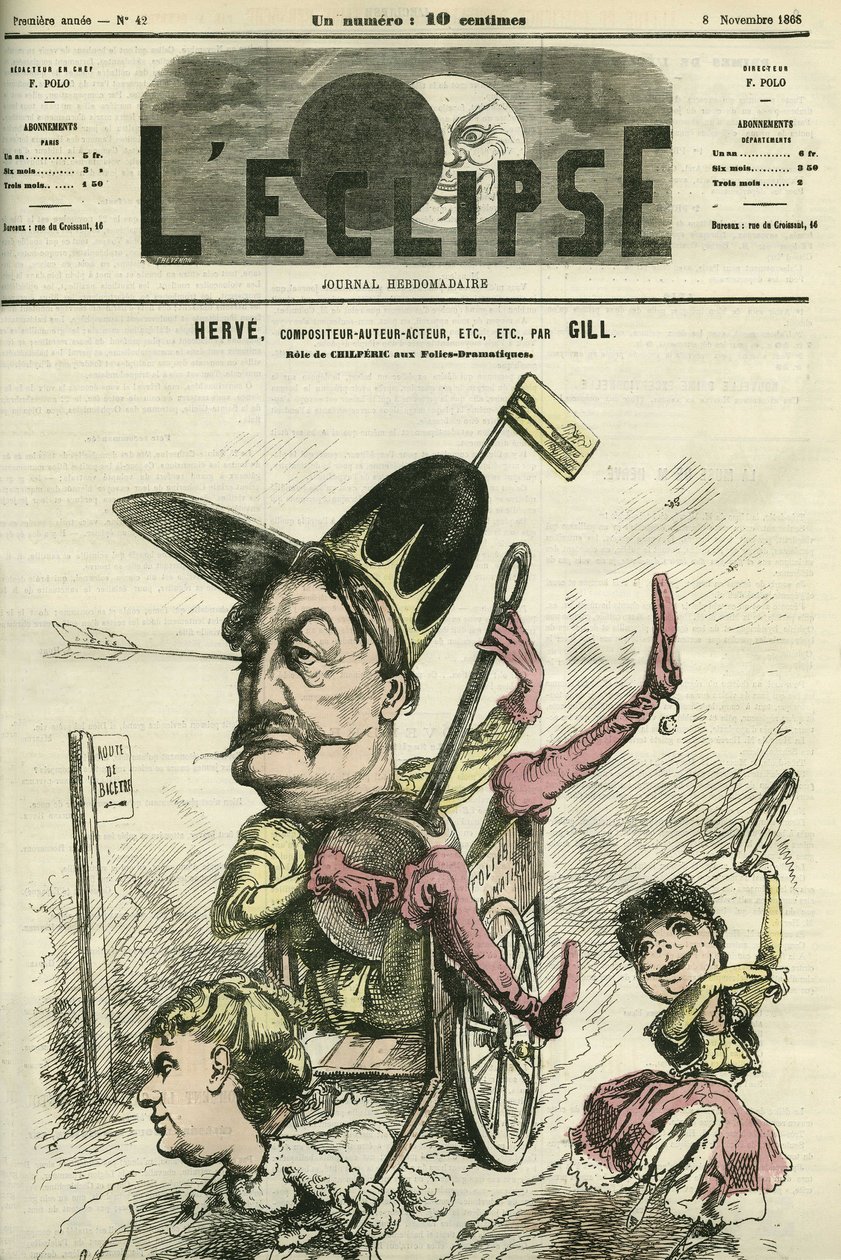 Florimond Ronger dit Herve (1825-1892), francia zeneszerző, író, színész Chilperic szerepét játssza a Theater des Folies-Dramatiques-ban. Borító a Gill „” L